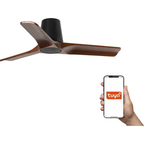 Faro Heywood Tub Petit ventilateur de plafond à 3 pales, noir mat, noyer, système intelligent Tuya (1/5)