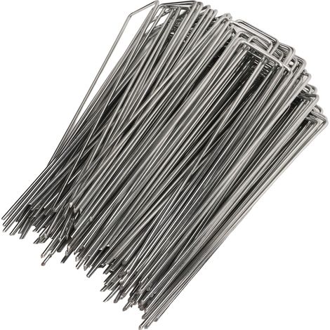 Lot de 100 piquets de jardin en forme de U, acier galvanisé, pour géotextile, gazon et décorations, épaisseur 3 mm/0,12 po (1/5)