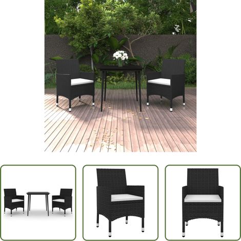 Chaises de jardin - Ensemble à manger de jardin coussins 3 pcs Résine tressée Verre (1/5)