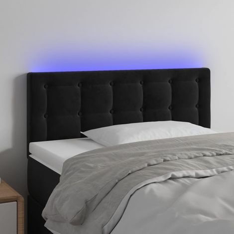 Tête de lit à LED pour lit simple, Cadre de lit, Tableau décoratif de chevet Noir 90x5x78/88 cm Velours SDG61291 (1/5)