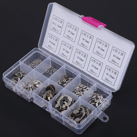 Assortiment de 200 anneaux de retenue en acier inoxydable (clips E, anneaux E) M1.5 M10 (1/5)