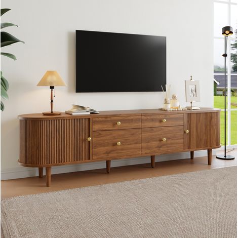 Mobile TV 180x35x50 cm con 2 ante scorrevoli, 4 cassetti, MDF e pannelli truciolari, struttura stabile - noce (1/5)