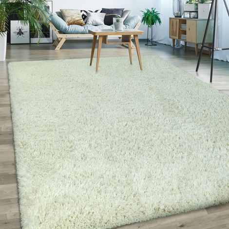 Paco Home Upcycling Hochflor Teppich Kuschelig Modern Shaggy Flokati Stil Einfarbig Creme 120x170 cm