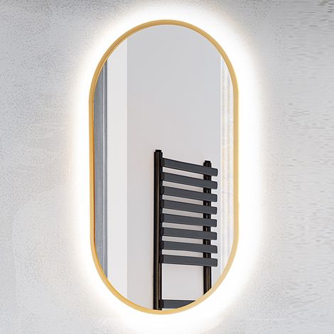 Badezimmer LED Spiegel, oval, in gold MIRROR-56, B/H/T ca. 50/90/3,5 cm (1/4)