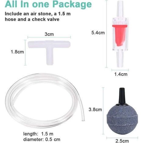 Pompe à Air Aquarium, 3W Réglable Puissante Bulleur Aquarium pour Aquarium 5 à 300 L Ultra Silencieuse avec 1,5M Tuyau (1/4)