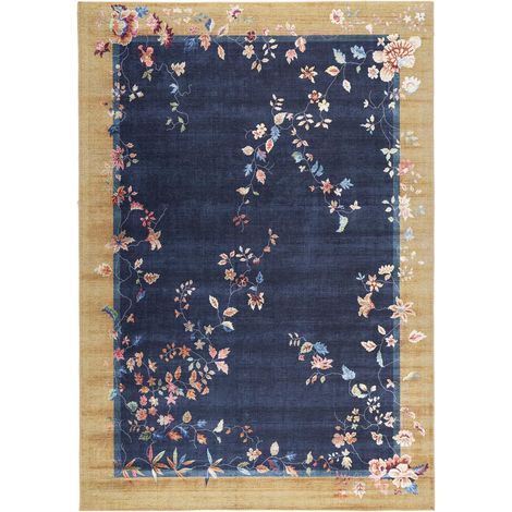 Tapis salon et chambre 200x290 beige et bleu rectangle tissé motif floral VIVACE 7