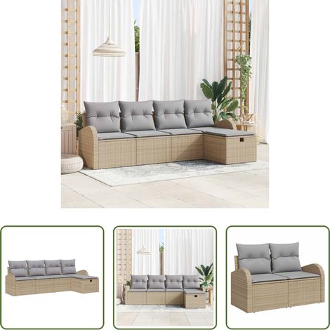 vidaXL Banc de jardin - Ensemble de canapé de jardin 5 pcs Beige Poly rotin (1/5)