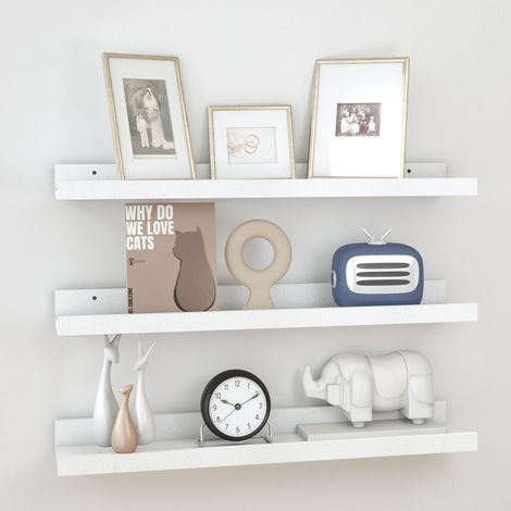 Étagères flottantes blanches pour mur avec rebord, 90 CM, bois, lot de 3 (1/5)