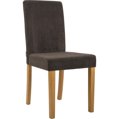 Chaise de salle à manger contemporaine x1 dossier haut en velours côtelé marron et pieds en bois clair 100007517