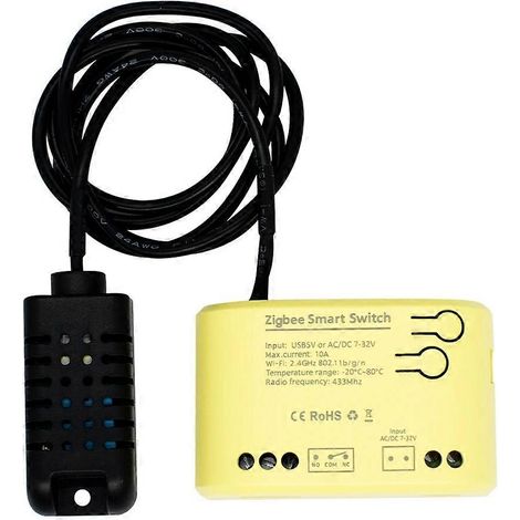 Intelligenter Zigbee-Schalter mit Temperatur- und Feuchtigkeitssensor, 1-Kanal-Relaissteuerung, Tuya Smart Life App, 7-32V Funksteuerung (1/5)