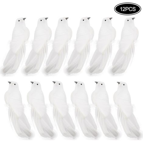 Oiseaux artificiels de Noël, colombe blanche en mousse, décoration pour sapin de Noël, faux oiseaux à plumes pour les fêtes de fin d'année (1/5)