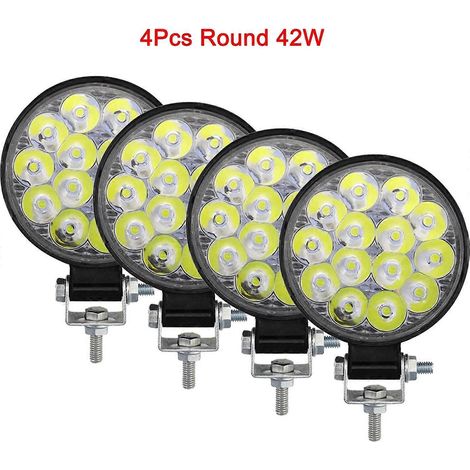 Projecteurs de travail LED 12 V/24 V, phares auxiliaires pour Jeep, camion, tracteur, tout-terrain, 4x4, quad, bateau, voiture, Barra, phares LED ronds 42 W (lot de 4) (1/5)