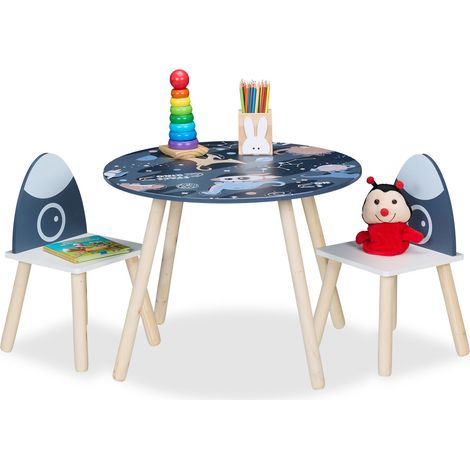 Relaxdays Kindersitzgruppe, 3-tlg., Space Dino, Kindertisch mit 2 Stühlen, Mädchen & Jungen, Sitzecke Kinderzimmer, bunt