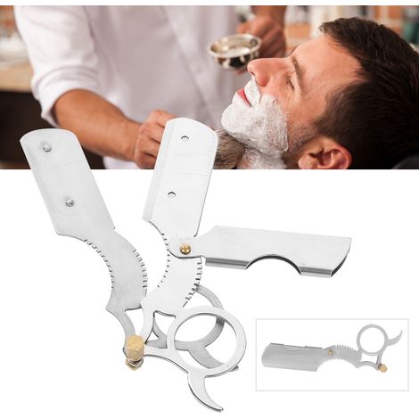 Rasoir de poche homme à tête en acier inoxydable, lame pliable pour soin du visage, outil de rasage argenté (1/5)