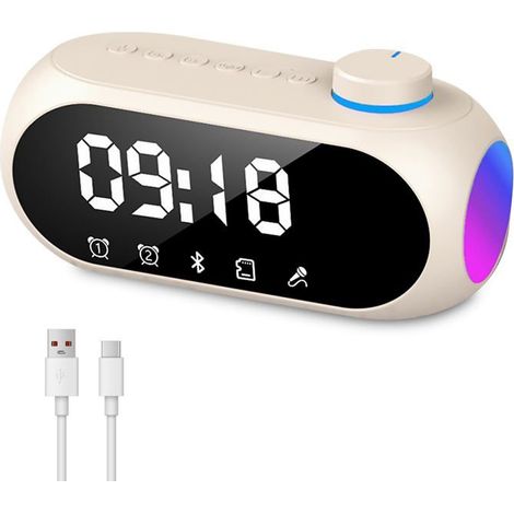 Réveil Numérique avec LED, Réveil Lumineux, Double Alarme Volume Réglable Veilleuse Haut-Parleur Bluetooth Intégré Alimentation (1/5)