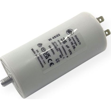 Ducati Energia – Condensateur permanent 35µF cosses Faston – Ø45x92mm – Pour moteurs électriques 220V – Homologué VDE EN60252-1 (1/3)