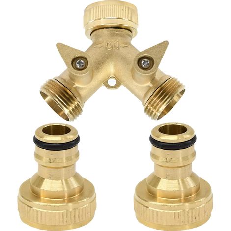 Dapetz ® 2 Way Brass Garden Tap Splitter, Double Way 3/4" Hose Connector, Hose Pipe Valve Splitter Quick Connector with 2 Pcs Brass Hose Tap Connector 3/4" Threaded Garden Water Pipe Adaptor Fitting (1/5)