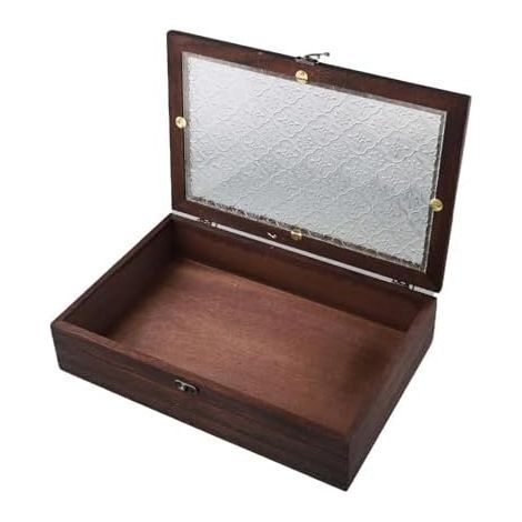 Boîte de rangement rétro en bois massif avec design en verre de bégonia pour bijoux et cosmétiques, faite à la main, pour décoration de bureau et de commode, style vintage (L) (1/5)