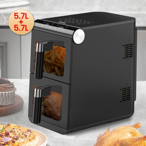 Friteuse sans huile double tiroir 11.4L - Air Fryer 2 compartiments indépendants 2800W - Cuisson simultanée, écran tactile, 13 programmes