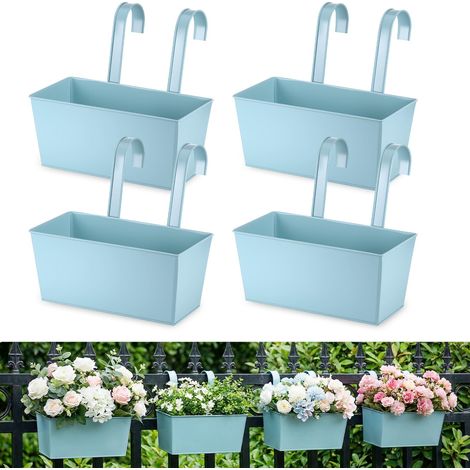 Lot de 4 Jardinières Balcon Suspendues Crochets Amovibles Universels Balconnière Extérieur en Fer Antirouille Drainant Suspendus (1/4)