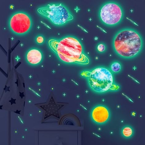 Decorazioni creative con nove pianeti, adesivi fosforescenti, belli, luminosi, autoadesivi e rimovibili, per camerette e sale giochi. (1/4)
