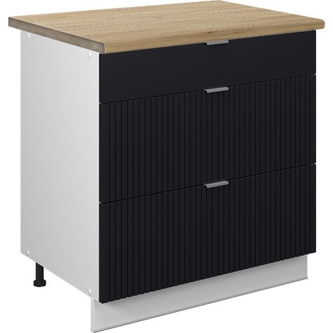 Meuble cuisine Fame-Line, Noir rayé, 80 cm avec 3 tiroirs, PT Chêne, Vicco (1/5)