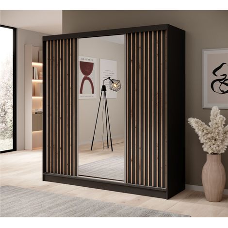 Schiebetürenschrank Schrank BRITE in Schwarz matt 200x215x61 cm (1/4)