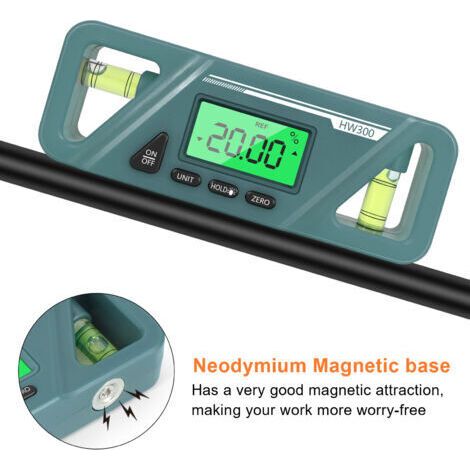 Inclinomètre magnétique numérique à mesure absolue et relative, conversion de pente, écran LCD rétroéclairé. (1/5)