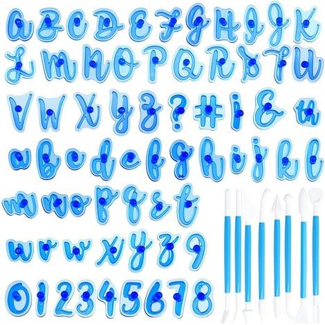 66 cortadores de galletas para repostería y 8 bolígrafos de grabado para hornear, cortadores de letras del alfabeto, sellos de letras para arcilla, cortadores de galletas para hacer pasteles, bizcocho (1/5)