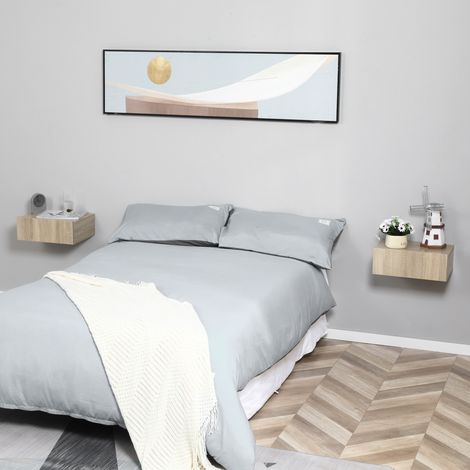 Set aus 2 hängenden Nachttischen mit Schubladen, Schlafzimmer-Nachttische aus Spanplatte, modernes Design, 40 x 30 x 15 cm, Holzfarbe