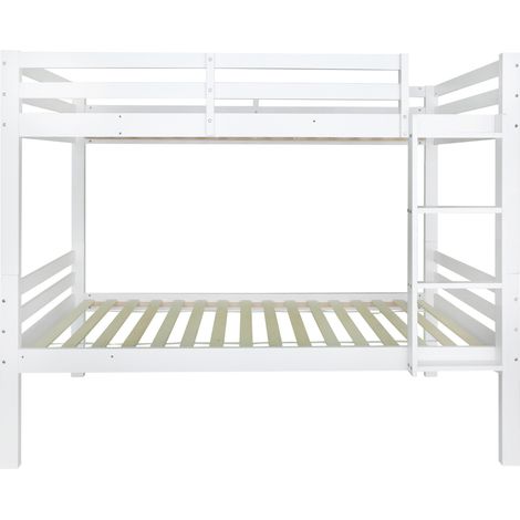 Lit superposé enfant blanc 90x200 cm en bois de pin avec échelle et barrière (1/5)
