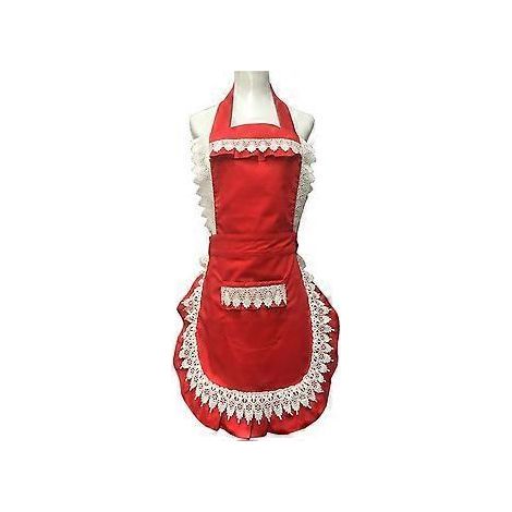 Joli tablier en dentelle ajustable avec poche, idéal pour la cuisine et les loisirs créatifs. Parfait pour offrir. (1/4)