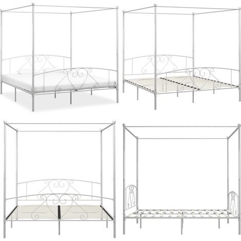 Estructura cama con dosel sin colchón metal blanco 180x200 cm - Estructura de cama - Cama metalica