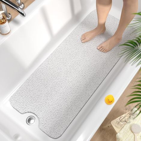 Tapis baignoire antidérapant 100x40cm, loofah PVC souple, séchage rapide, blanc.