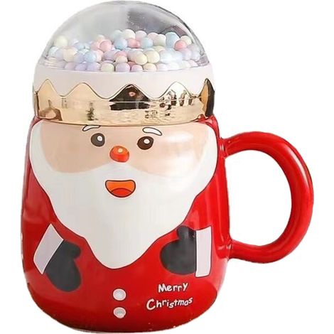 Mug en céramique à motif Père Noël (grands yeux), cadeau idéal pour les fêtes (10,7 x 6,6 cm). Matière : céramique.