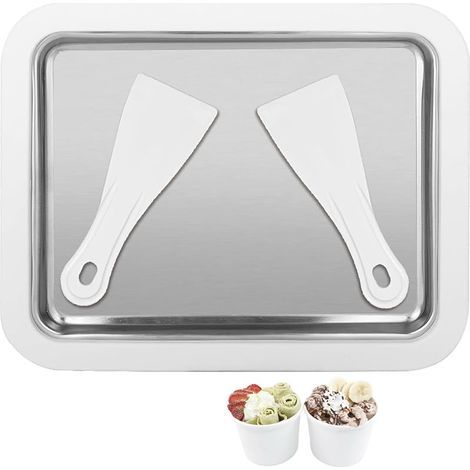 Machine Crème Glacée avec 2 Spatules, Plaque Glace Roulée Instantanée, Maker Ice Cream pour DIY Famille, Plateau Roll Gelato pour Fabrication Glaces, Yaourt, Smoothie Fruits, Milkshake, Sorbet(Blanc) (1/5)