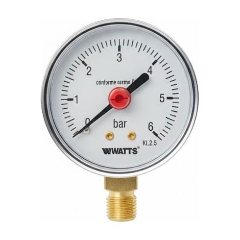 M1-ABS 63/R Manometro DN 63 ad attacco radiale 0÷6 bar, attacco G1/4B, cassa in plastica e indice rosso per impianti di riscaldamento PZFEA3206BB13 (1/2)