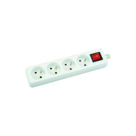 Rallonge 4 prises, 5 m, avec interrupteur, IP20, blanche