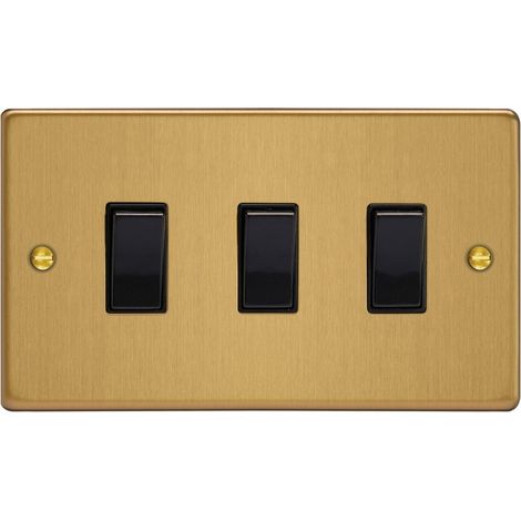Varilight 3-Gang 10A 1- or 2-Way Rocker Switch Twin Plate Brushed Brass