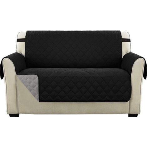 Housse Réversible Double Face Pour Canapé Matelassé, Luxury Extra, Doux, À L'eau Avec Sangles De Fixation Élastiques,(Canapé 2 Places, Noir) (1/5)
