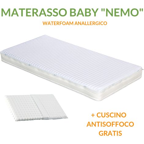 EVERGREENWEB - Materasso Lettino o Culla per Bambini alto 10 cm + Cuscino ANTISOFFOCO GRATIS con Fodera in Cotone Naturale, Rivestimento + fascia AIR SPACE Sfoderabile Anallergico Lavabile NEMO 60x125 (1/3)