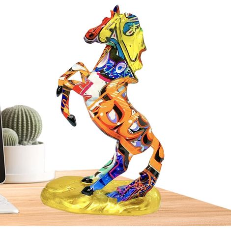 Sculpture de Cheval Statue Animal Abstraite aux Couleurs Vives Sculpture Animale Colorée - pour Décoration De Chambre, Étagère, Bureau, Chambre, Chevet, Bibliothèques, Appuis De Fenêtre, (1/5)