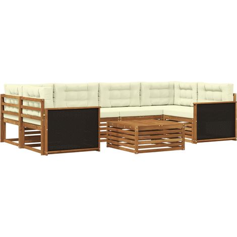 Outdoor-Sofagarnitur 7 stk. 6-Sitzer Natur und Creme vidaXL (1/5)