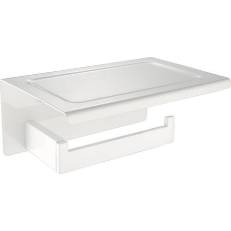 Contemporary Toilet Paper Holder with Shelf in Durable 304 Stainless Steel, Soft White Color in Modern Design, Ideal Decoration for Bathroom, Toilet, Kitchen (1/5)