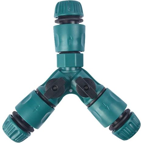Répartiteur de tuyau d'eau à 3 voies et 2 robinets marche/arrêt, 3 connecteurs de tuyau femelles, fabriqué en matériaux de haute qualité, durable et pratique (1/5)