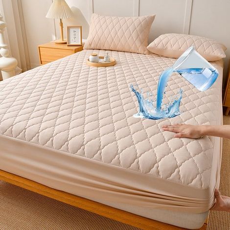 Housse de matelas et taie d'oreiller imperméables, protège-matelas, membrane TPU imperméable, facile à installer, respirant et élastique, doux et confortable, lavable, kaki, 120 x 200 cm (1/5)