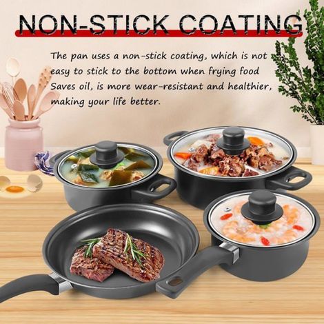 13 Pièces Batterie de cuisine, Fonte pré-cuite, Antiadhésif durable, Casseroles poêles spatules, Cuisson intérieur extérieur