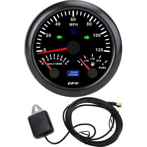 Compteur de vitesse GPS 3 en 1, tachymètre, jauge de niveau de carburant avec clignotant, 3/8 pouces, 120 km/h, 8 000 tr/min, rétroéclairé en 7 couleurs, pour camping-car, yacht, camion, cadran noir. (1/4)