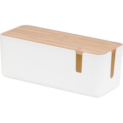 Cable management box, cable storage box with bamboo lid, cable hiding box for organizing computer cables, loose cables and for hiding cables (white) (1/5)