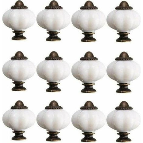 12pcs bouton de meuble 30mm boutons de porte de placard vintage bouton de porte en céramique avec 12 vis bouton de meuble en porcelaine blanche pour tiroir de meuble (1/5)